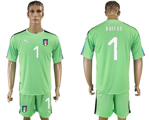 Italy #1 Buffon Green Goalkeeper Soccer Country Jersey